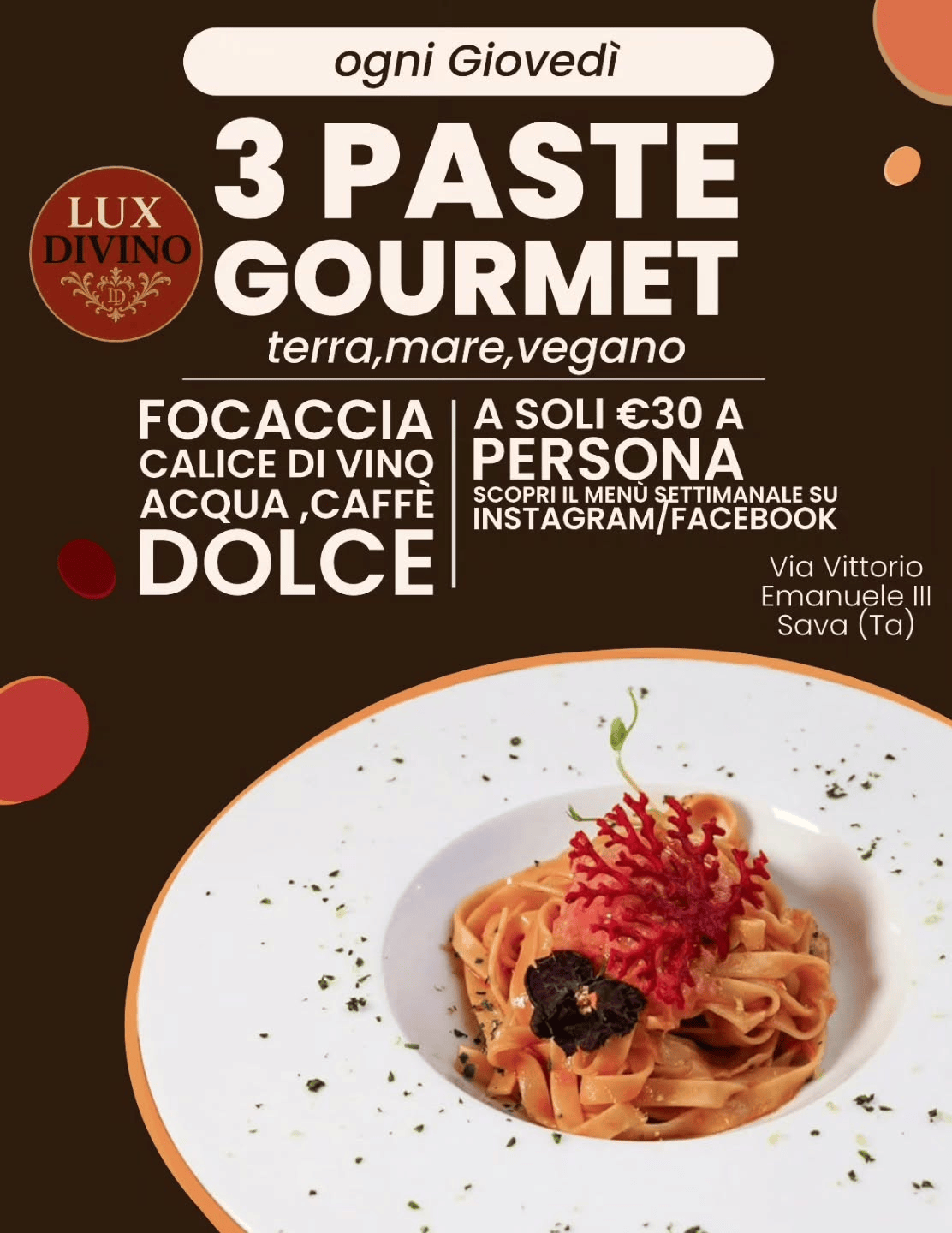 Un poster per un ristorante chiamato Lux Divino