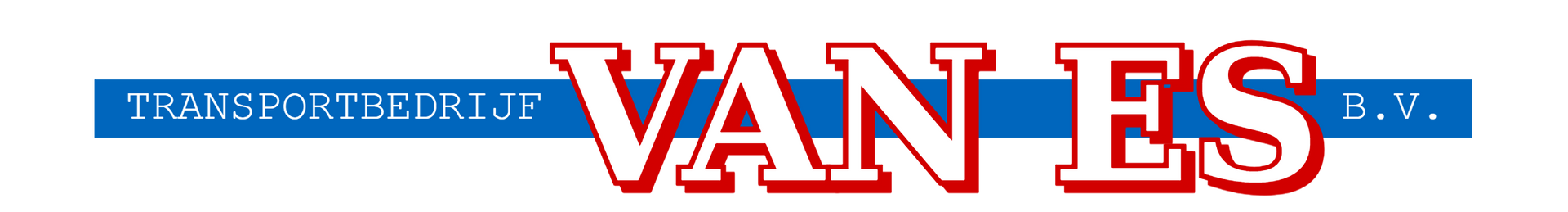 Blauwe banner met grote rood-witte tekst waarop