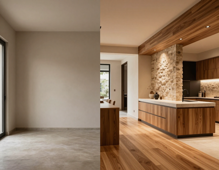 Comparación visual de antes y después de un proyecto de interiorismo