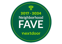 A green circular Nextdoor Neighborhood Fave award badge for 2017-2024 with a trophy icon at the top. | Heaven Sent Automotive