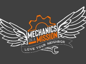 Logo for Mechanics on a Mission with wings, a gear, and
