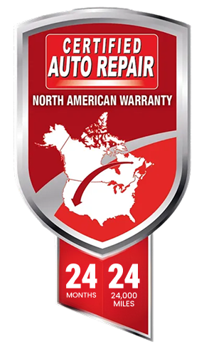 Red shield logo for Certified Auto Repair North American Warranty with 36-month/36,000-mile coverage. | Heaven Sent Automotive