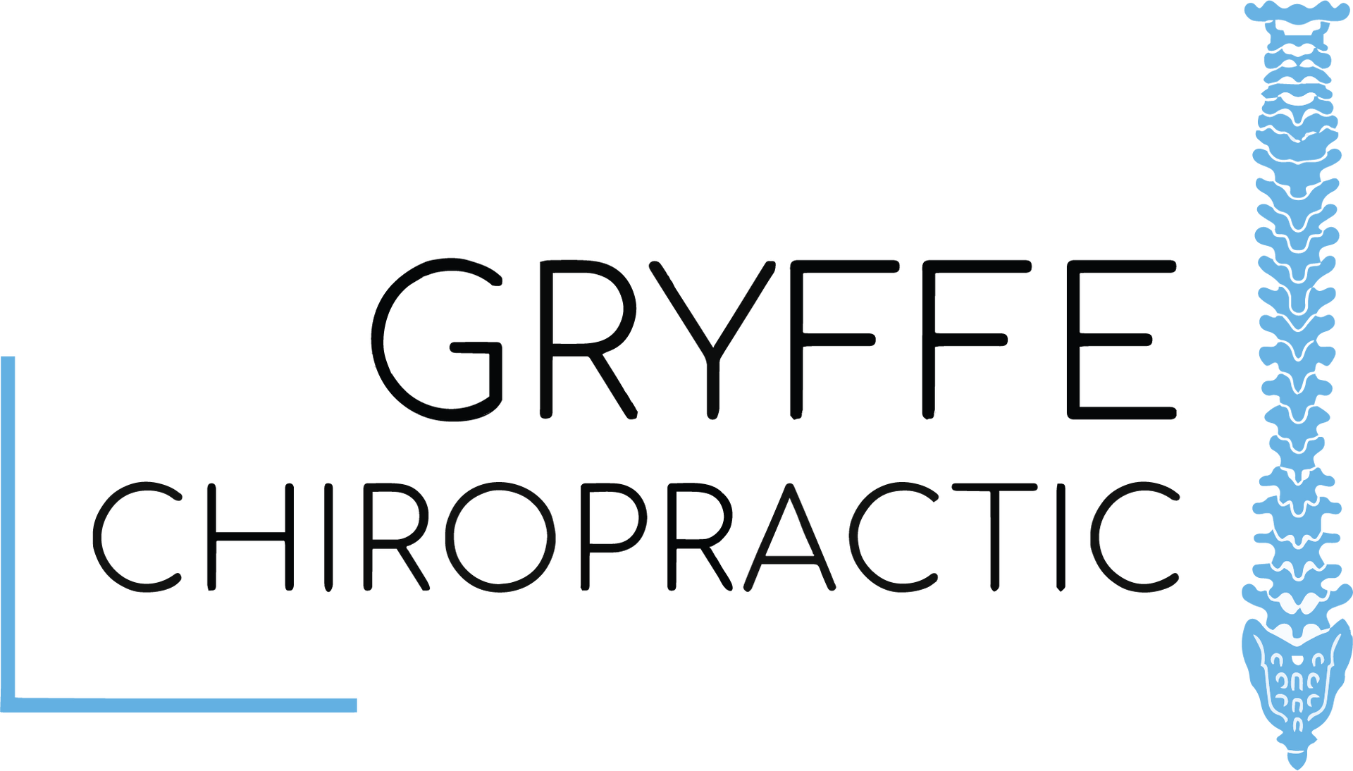 A logo for gryffe chiropractic with a blue spine