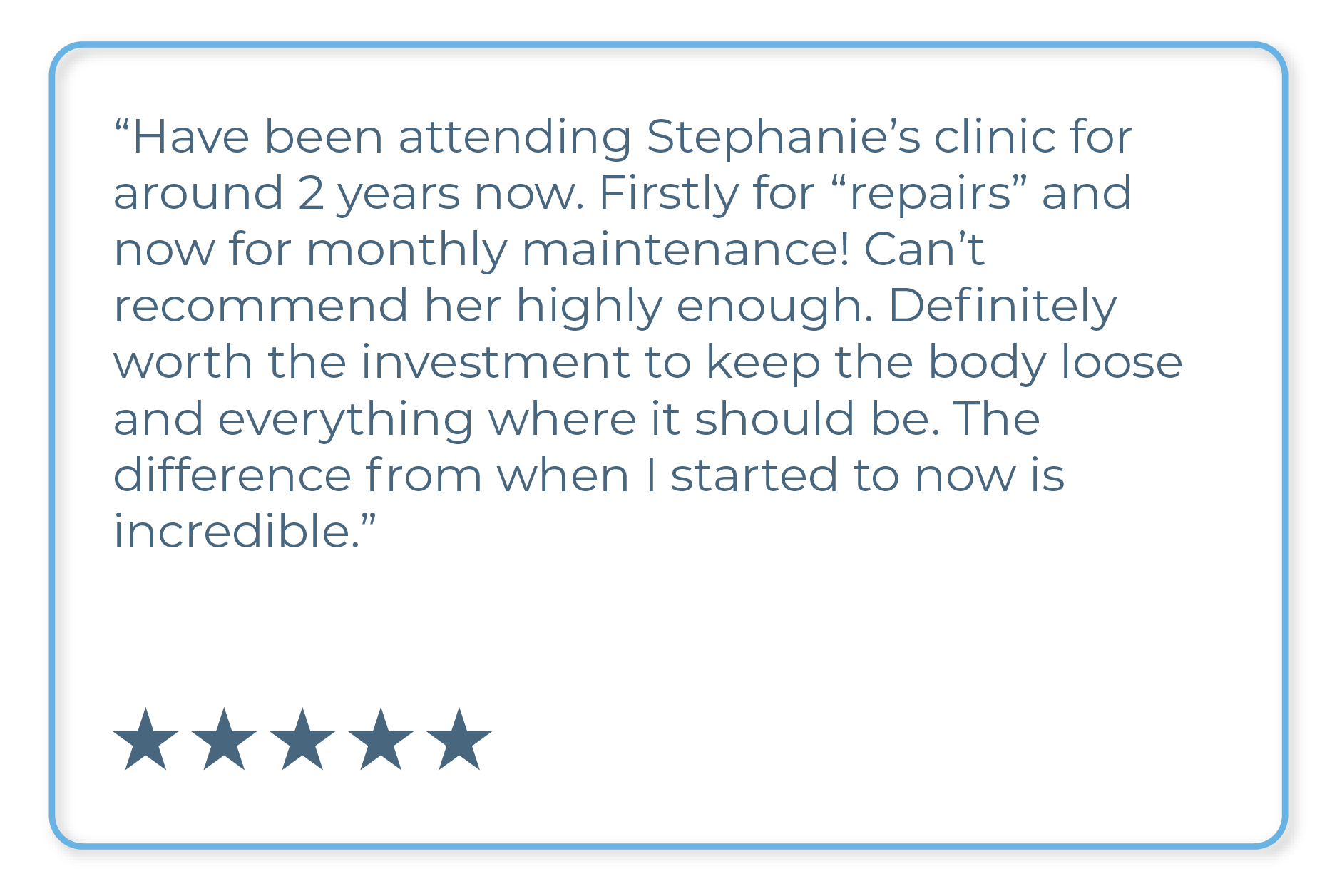 A review of stephanie 's clinic for around 2 years now.