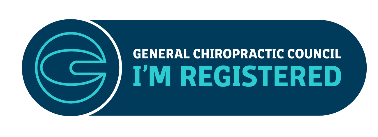 A blue button that says general chiropractic council i 'm registered