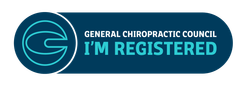 A blue button that says general chiropractic council i 'm registered