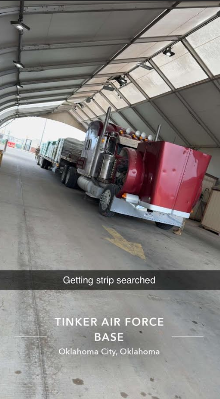 Truck parked inside a covered aircraft hangar at Tinker Air Force Base, Oklahoma City, Oklahoma