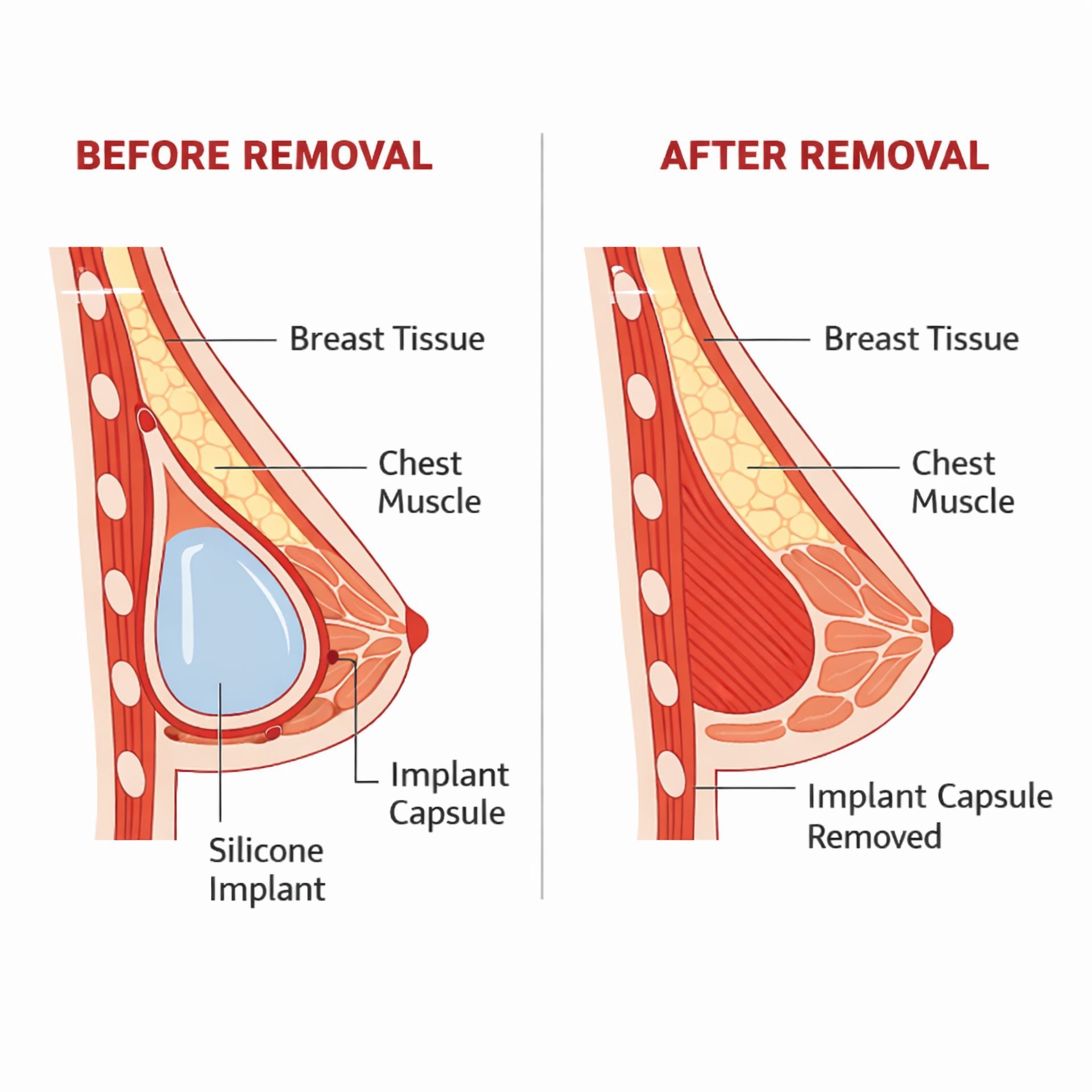 Hands hold two types of breast implants, one textured and one smooth and clear, in a clinical setting.