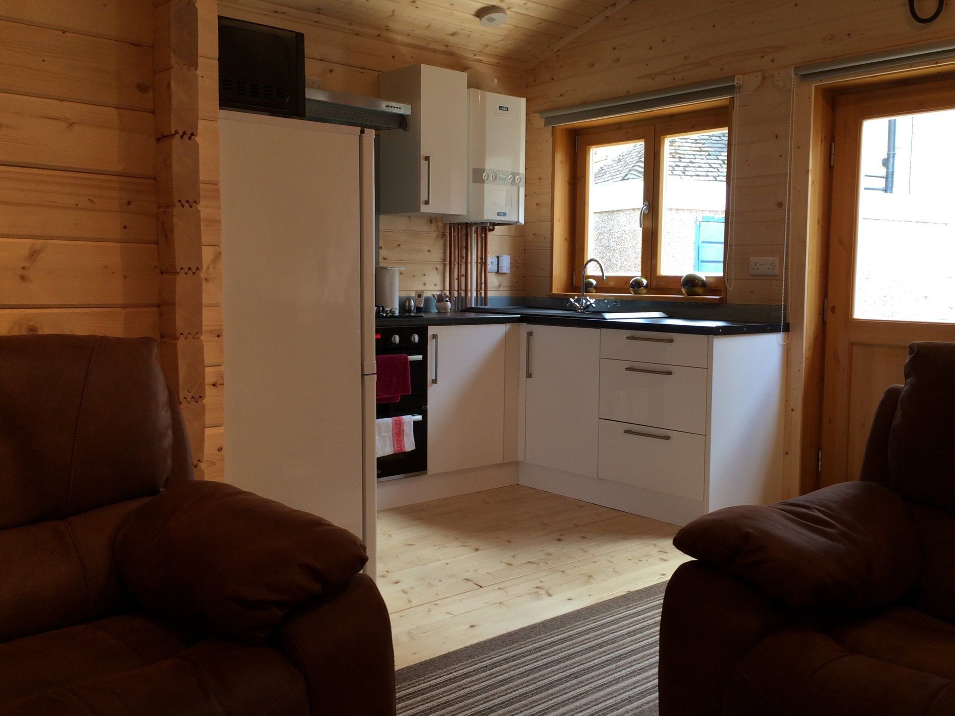 kitchenette in a log home