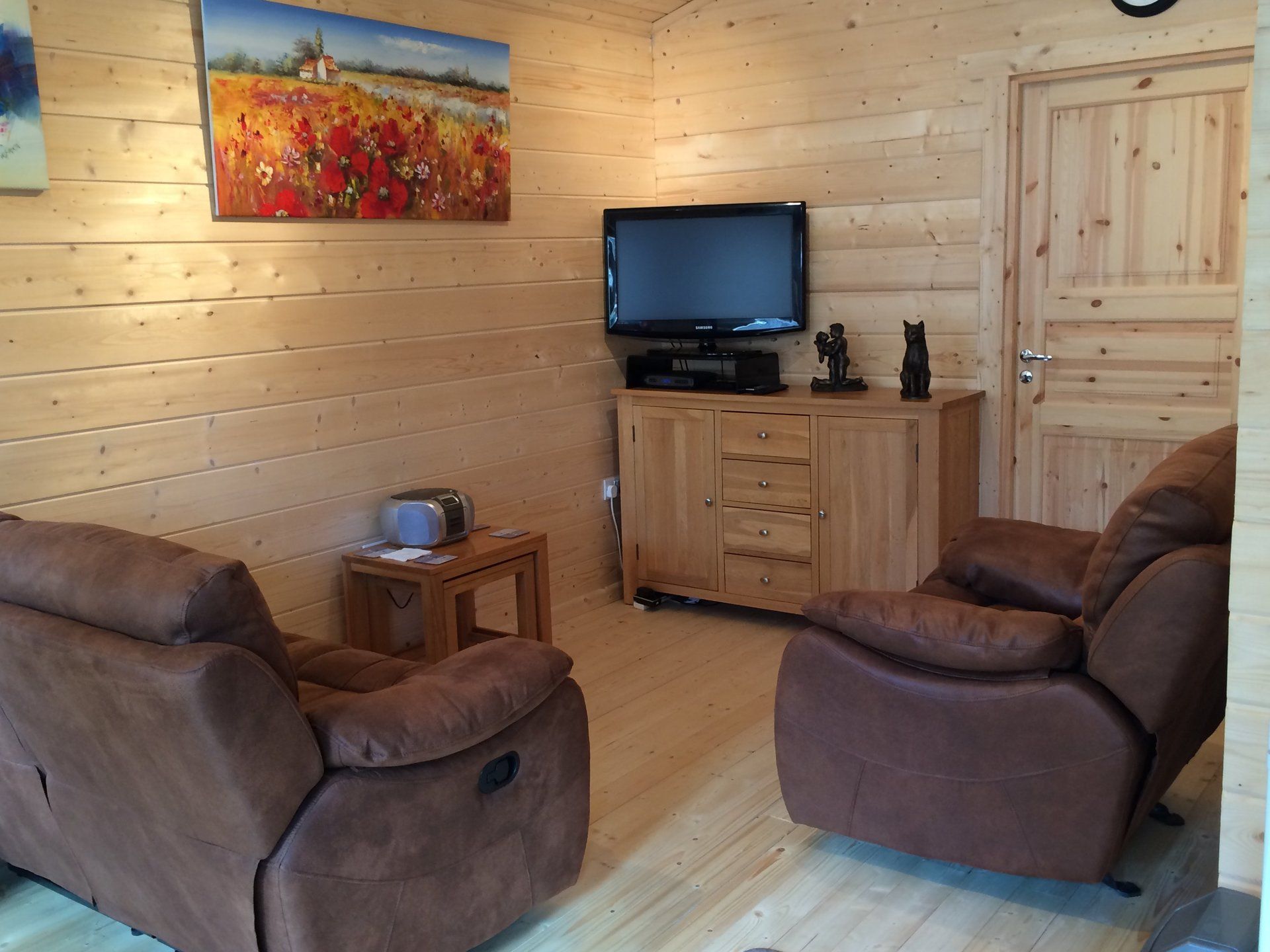 lounge area in a log cabin home
