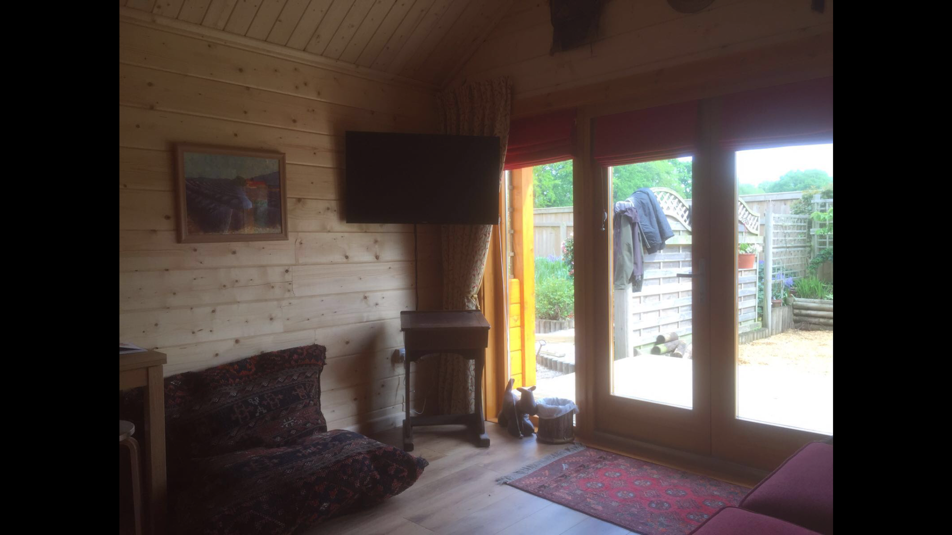 television in a residential log cabin
