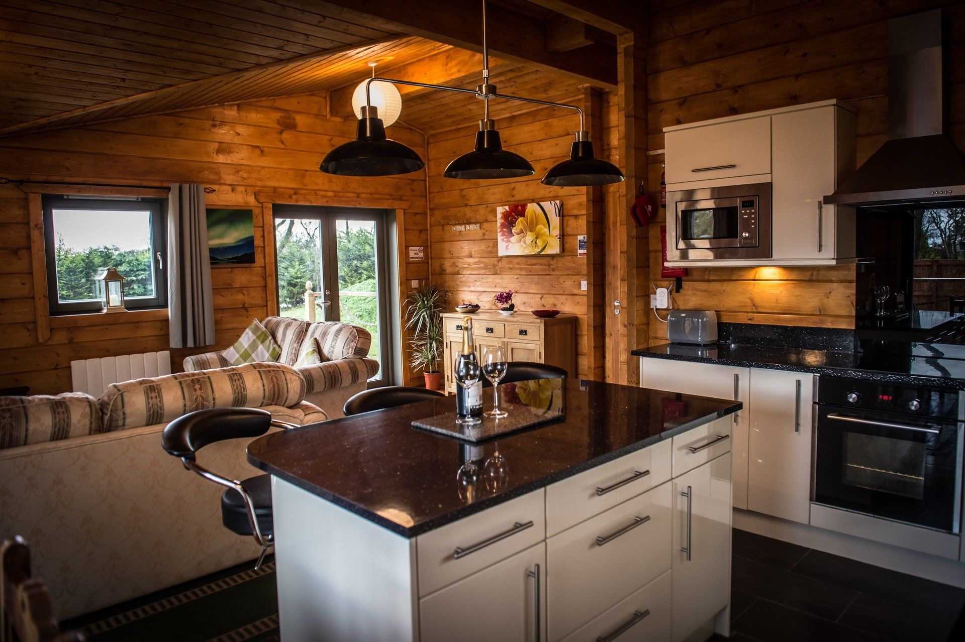 kitchen area in a log home