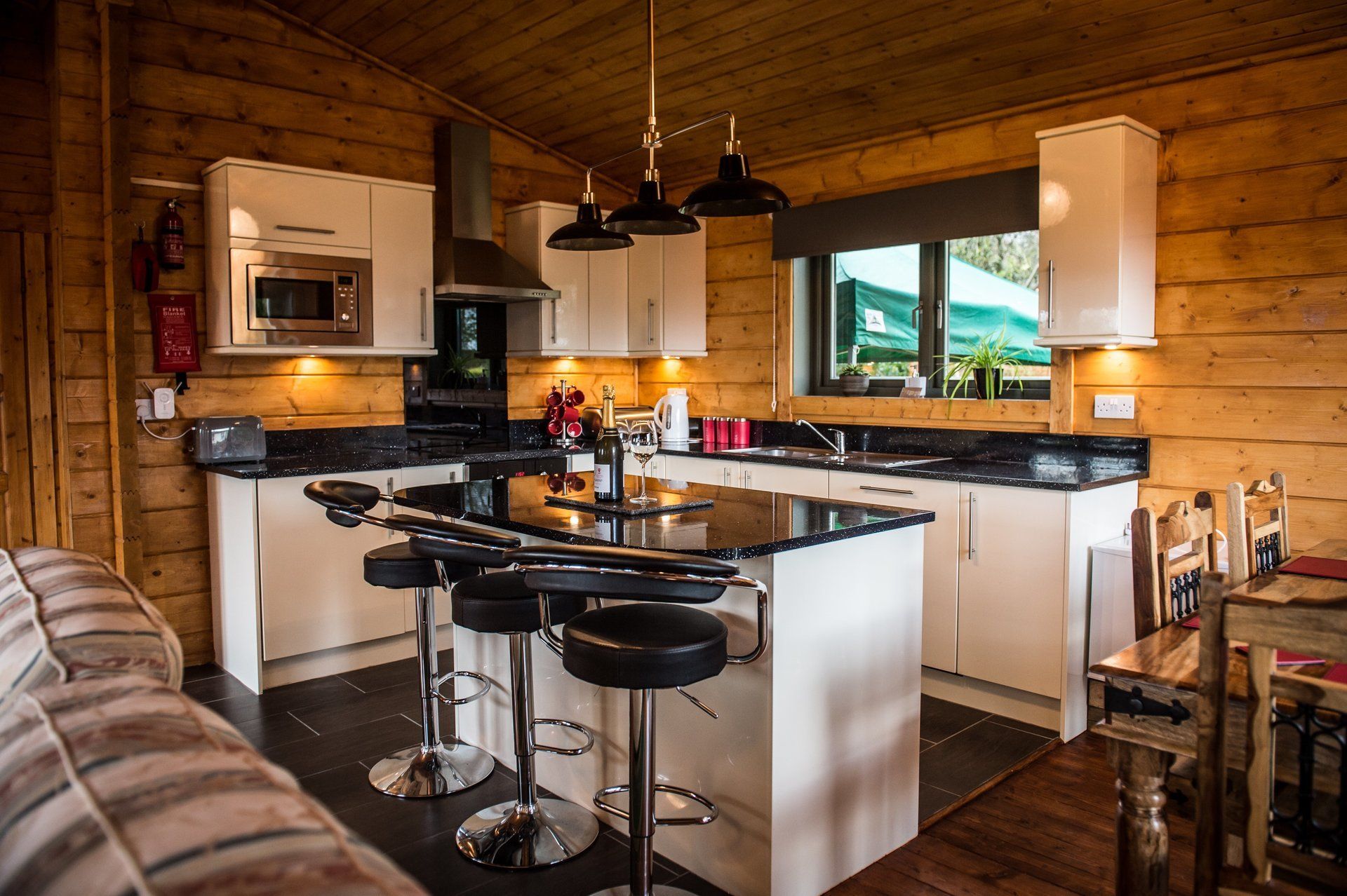 breakfast bar in a log cabin