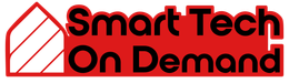 A red and white logo for smart tech on demand
