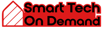 A red and white logo for smart tech on demand
