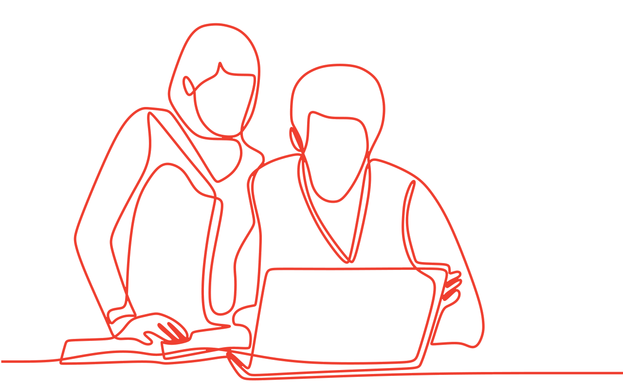 A man and a woman are looking at a laptop computer.