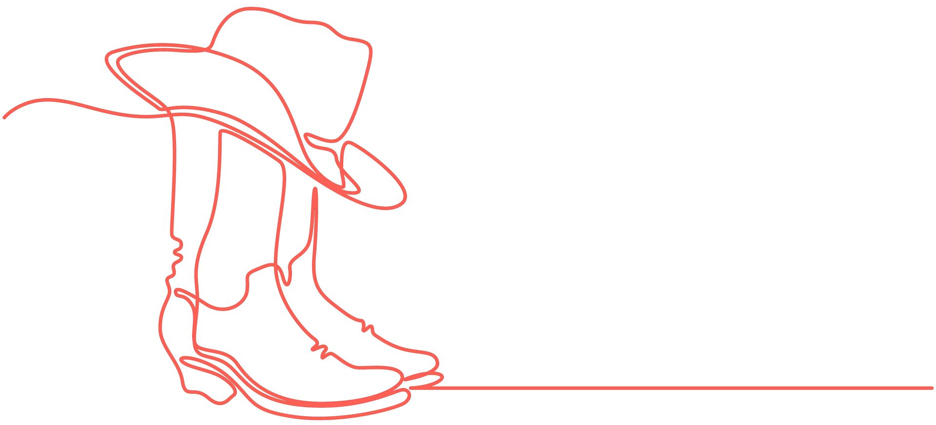 Line drawing of cowboy boots and a hat.