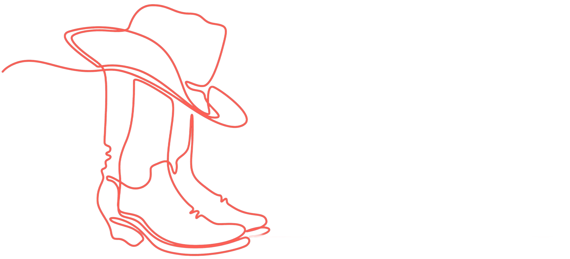 Line drawing of cowboy boots and a hat.