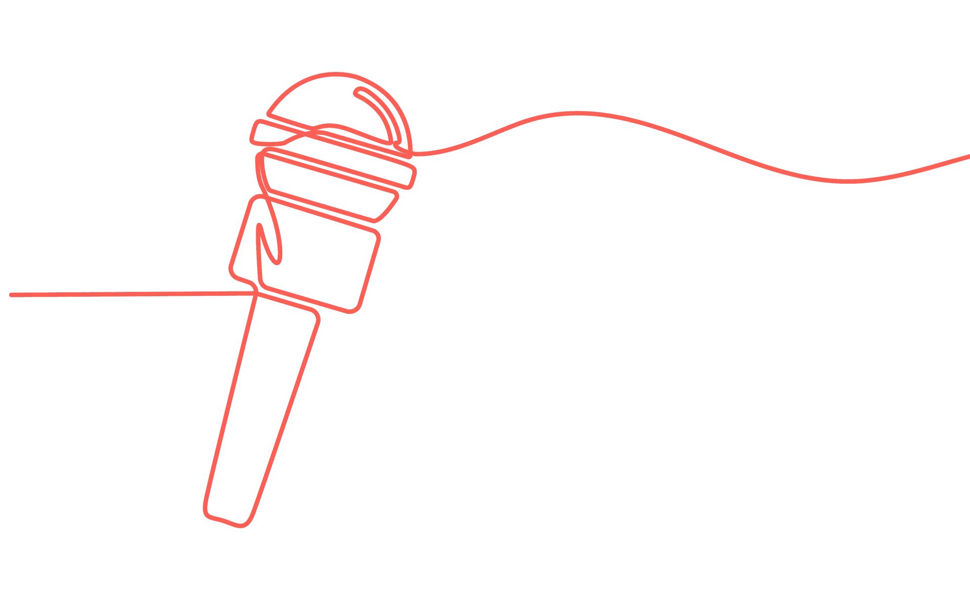 Red line drawing of a microphone and a wire extending rightward.