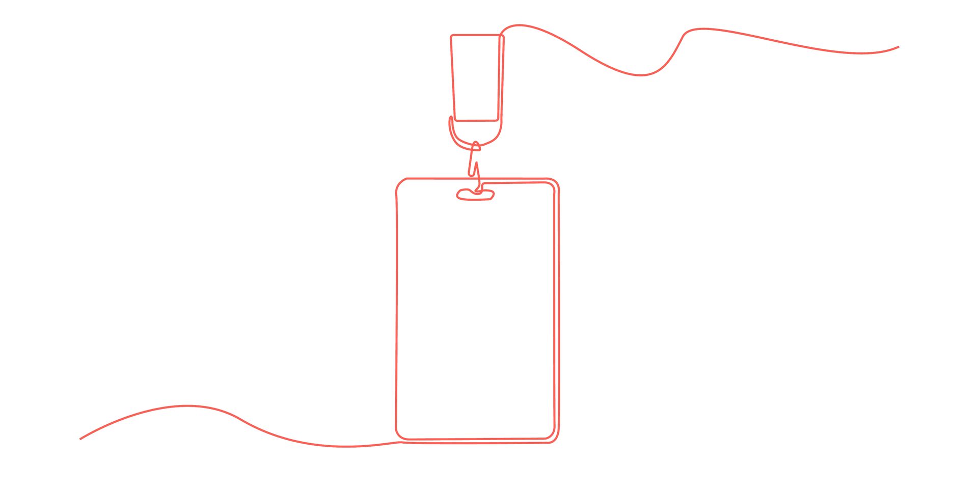 A lanyard with a phone attached, drawn in a simple line art style, on a white background.