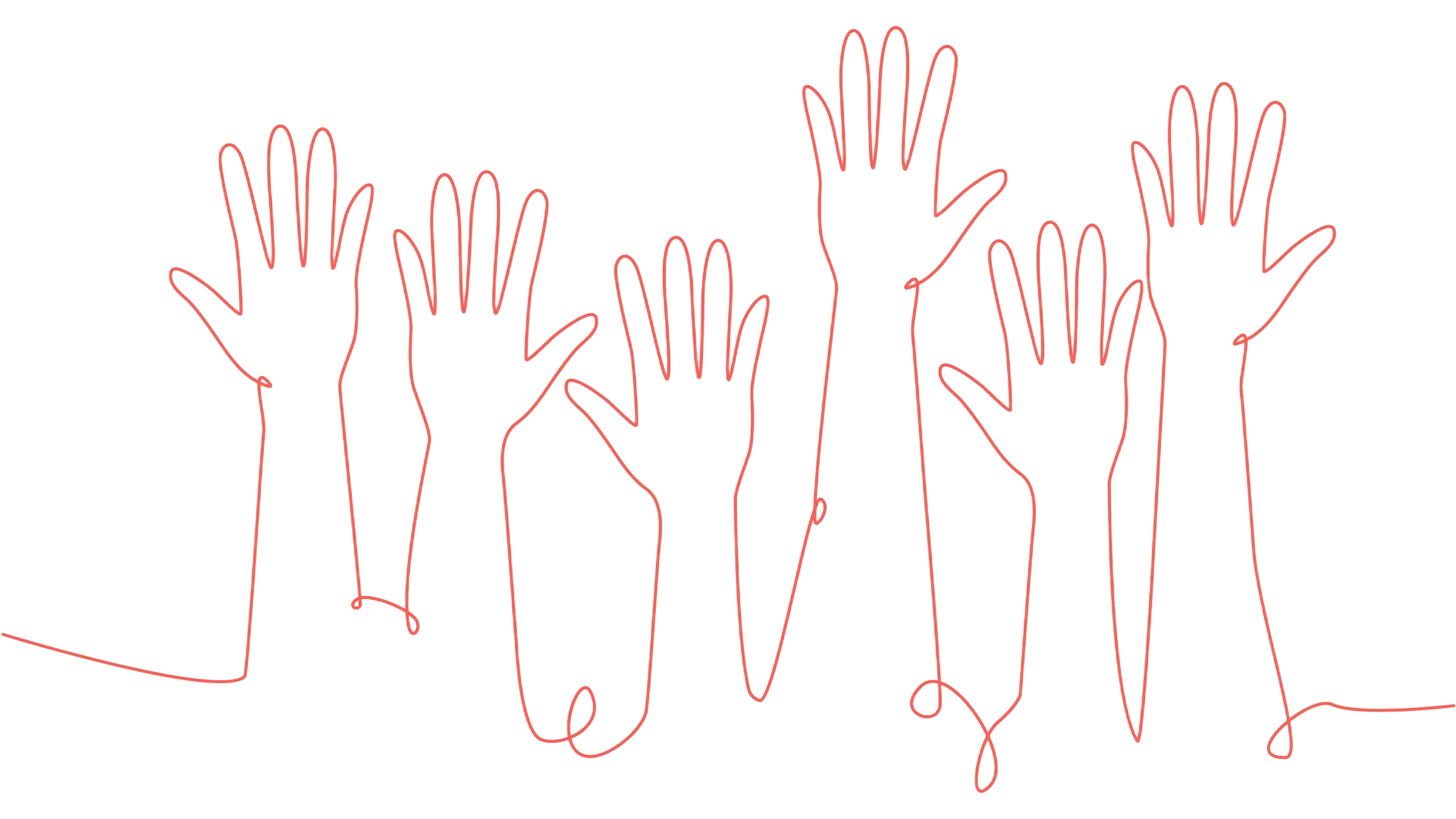 Outlines of hands raised upward, in shades of red.