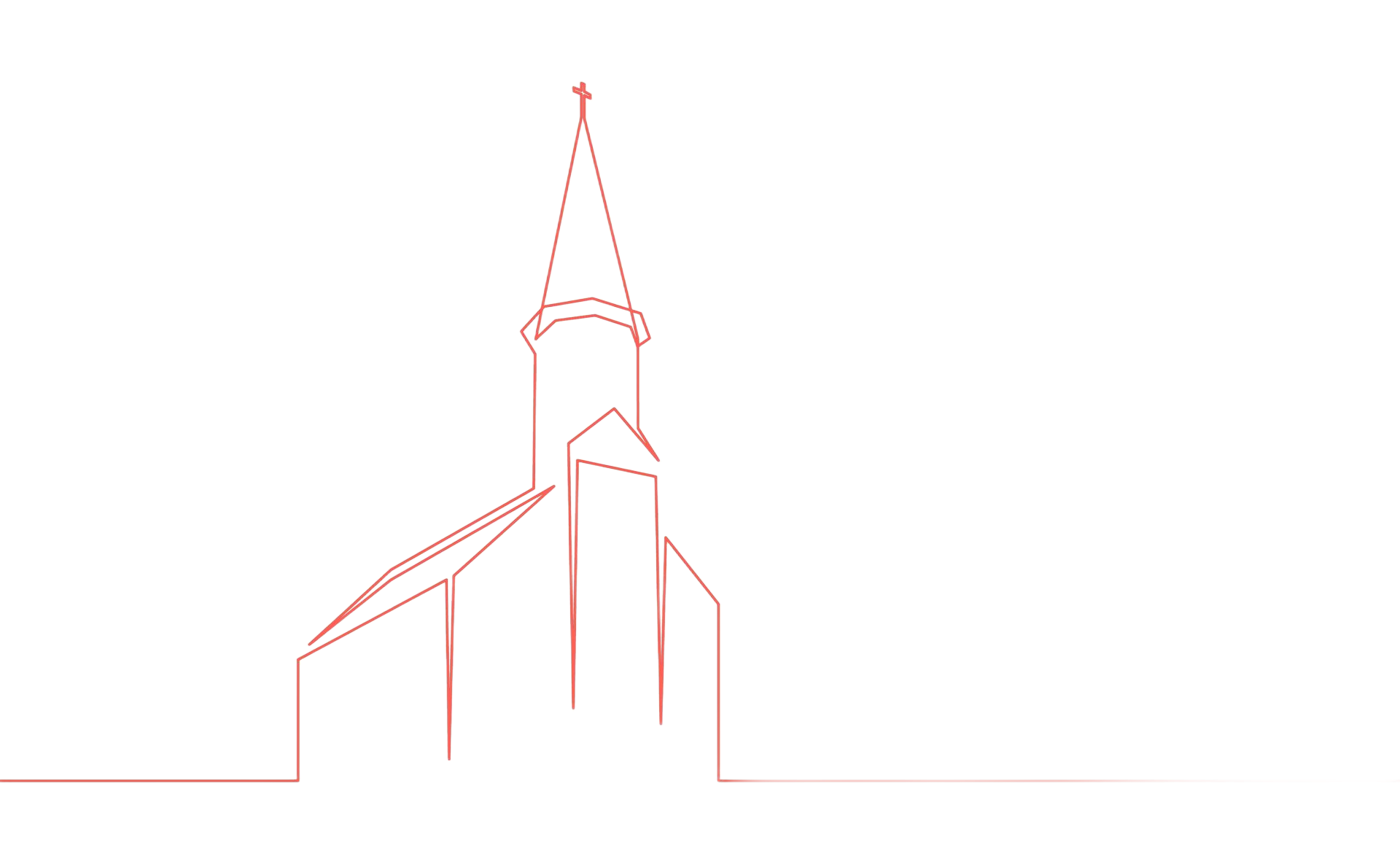 Outline of a red church building with a steeple on a white background.