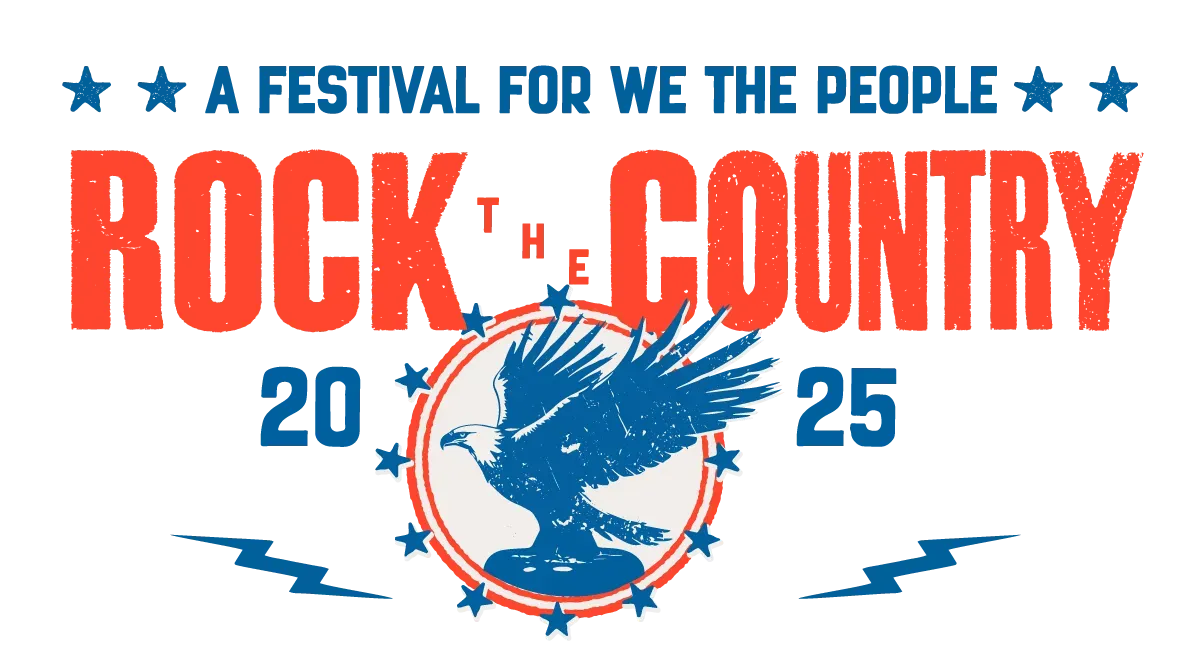 Rock the Country festival logo with eagle, blue, white, and red, for 2025.