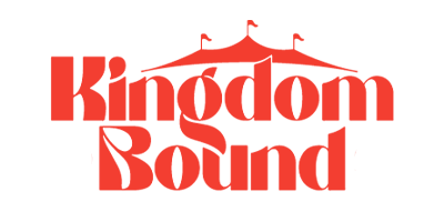 A red logo for kingdom bound on a white background