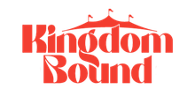 A red logo for kingdom bound on a white background