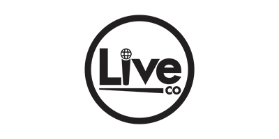 A black and white logo for a company called live co.