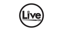 A black and white logo for a company called live co.