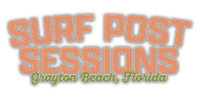 A logo for surf post sessions in grayton beach , florida.