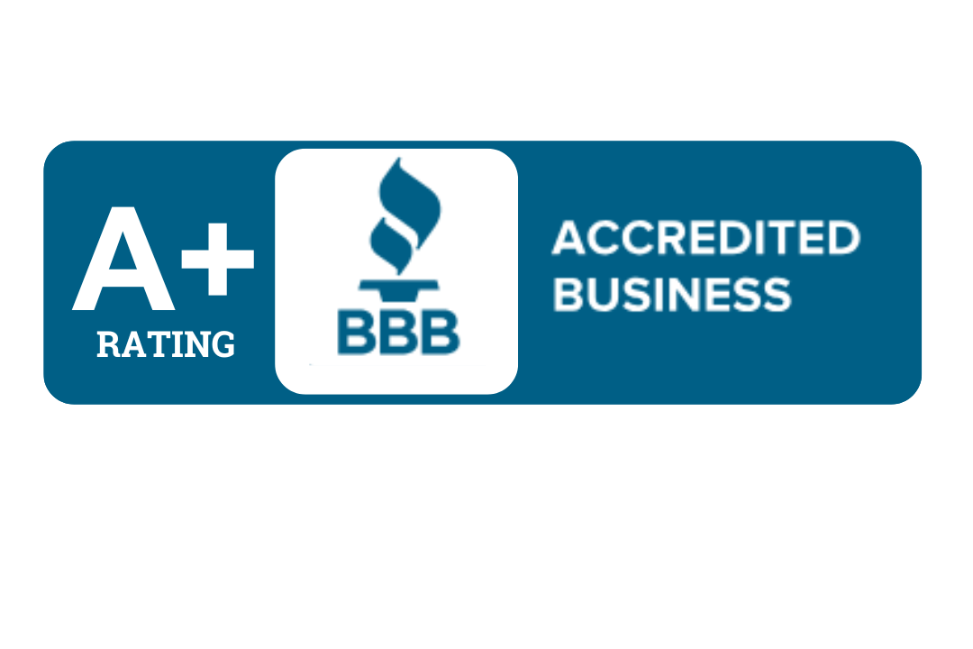 A blue sign that says a + rating accredited business