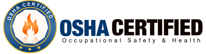 An OSHA Certified seal with a flame icon and the text