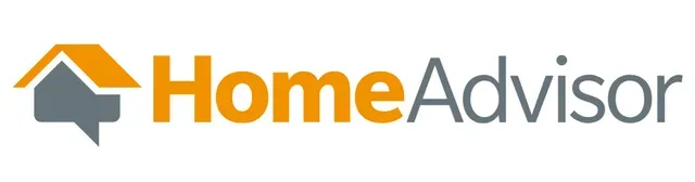 HomeAdvisor logo featuring a stylized house icon in orange and gray next to the brand name in orange and gray text.
