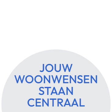 A blue circle with the words jouw woonwensen staan centraal on it