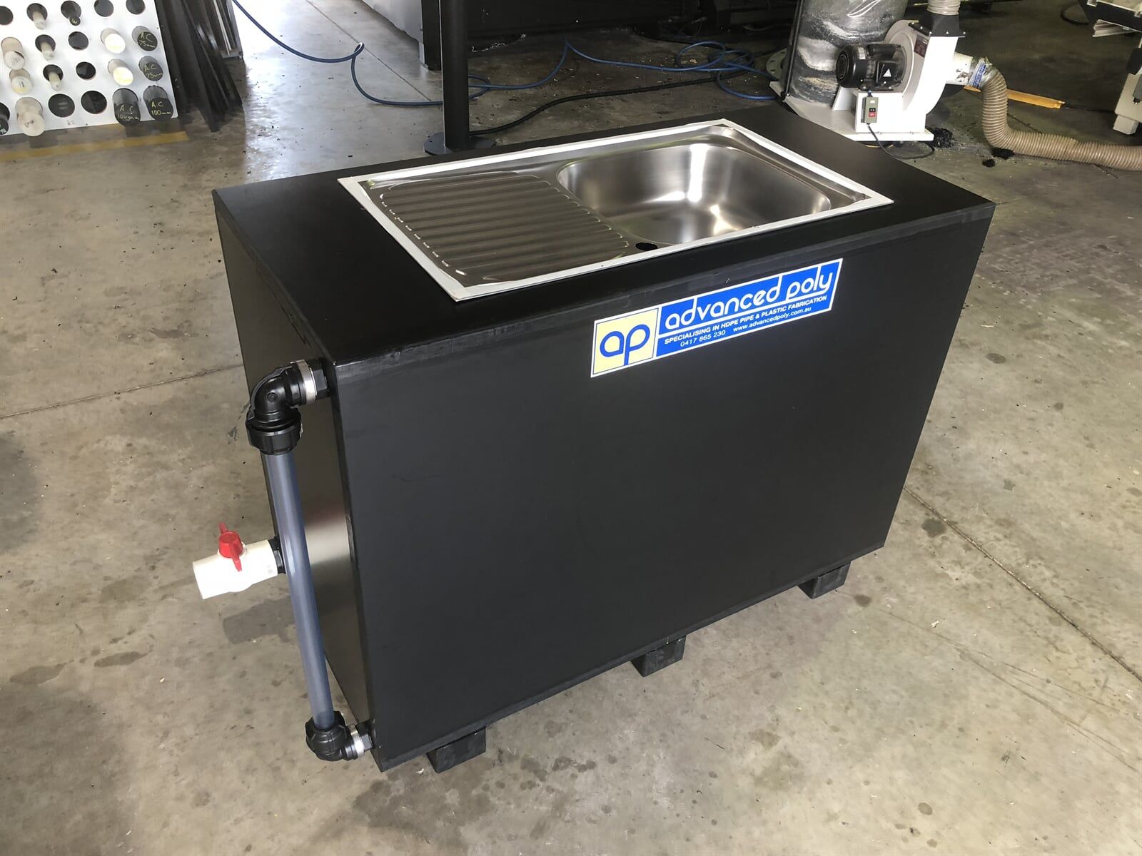 Black Bench With Sink — Plastic Fabrication in Yarrawonga, NT