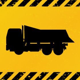 black dump truck outline on yellow background