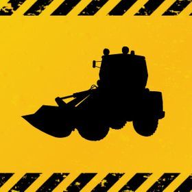 black hydraulic shovel outline on yellow background