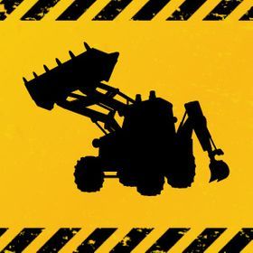 black excavator outline on yellow background