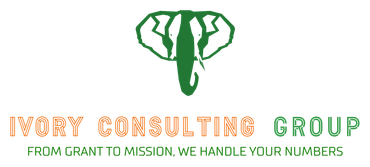 Logo of Ivory Consultant Group: green elephant graphic above text in orange and green.