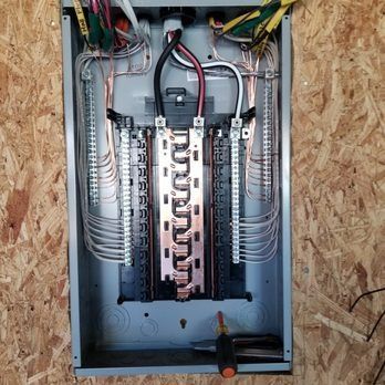 A electrical box with a screwdriver and pliers inside of it.