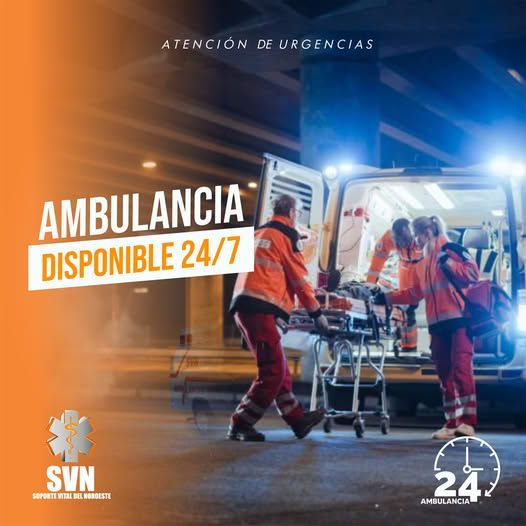Una imagen de una ambulancia con las palabras ambulancia disponible 24/7 en ella