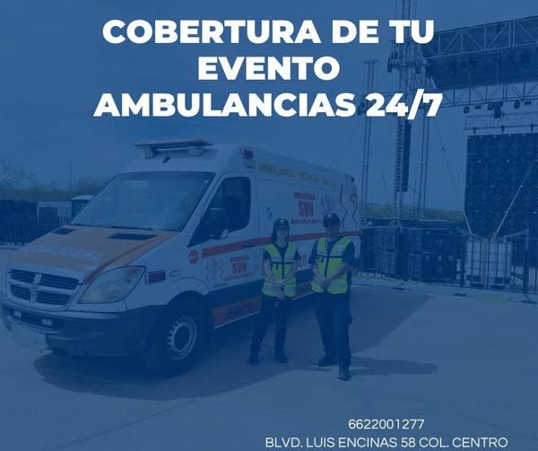 An advertisement for cobertura de tu evento ambulancias 24/7