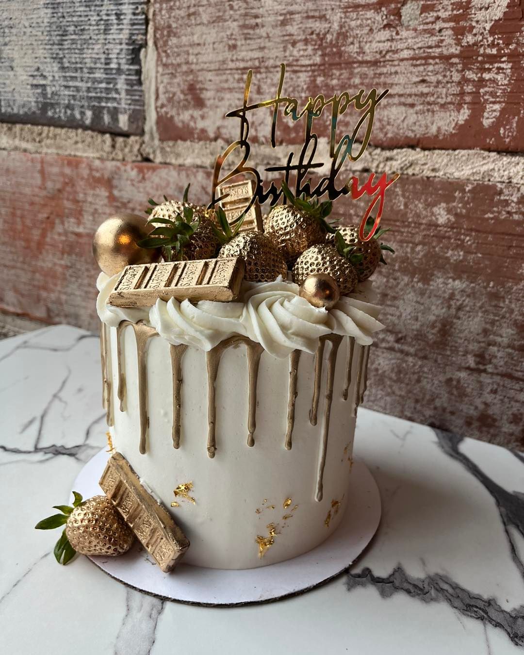 White and Gold Christmas Birthday cake
