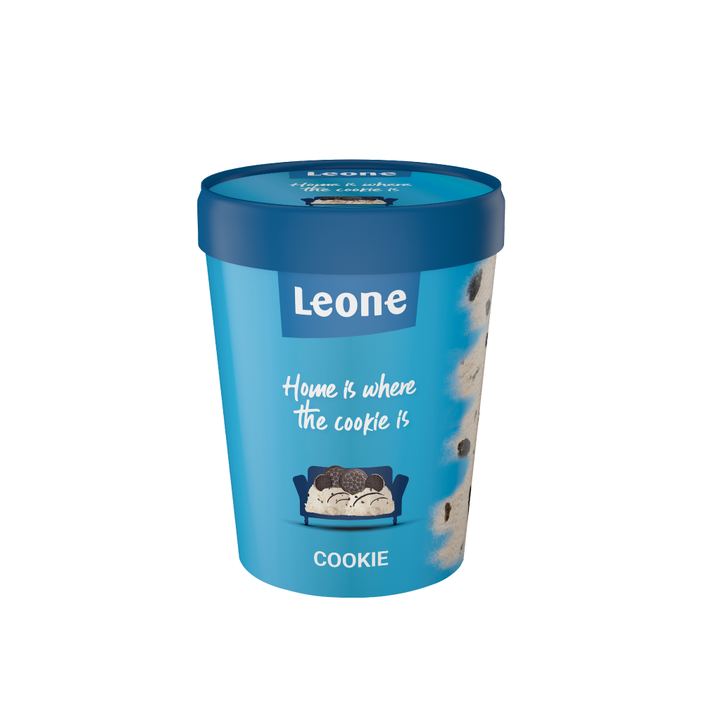 a blue container of leone sorbet lemon and vodka