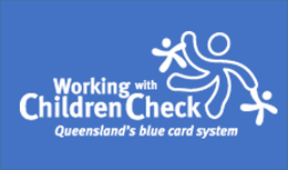 The logo for working with children check queensland 's blue card system