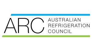 The logo for the australian refrigeration council is blue and green.