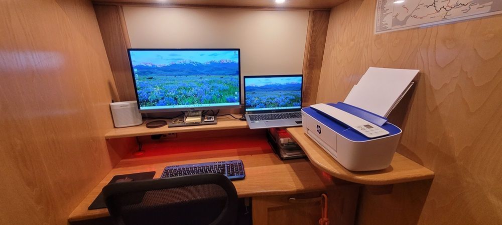 Office on board with PCs and printer