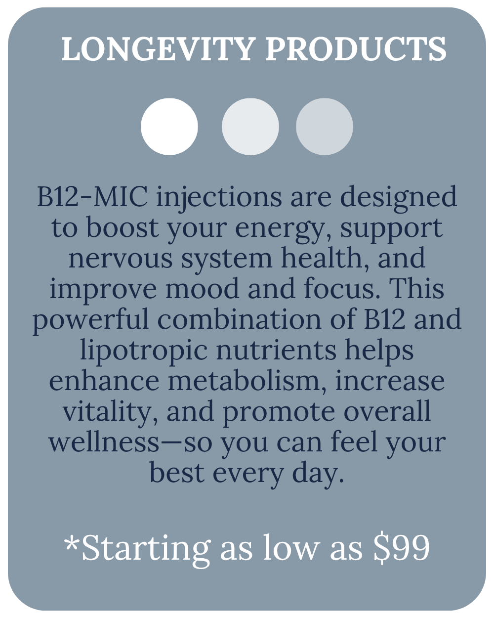 B12-MIC injections boost energy, support health and focus.
